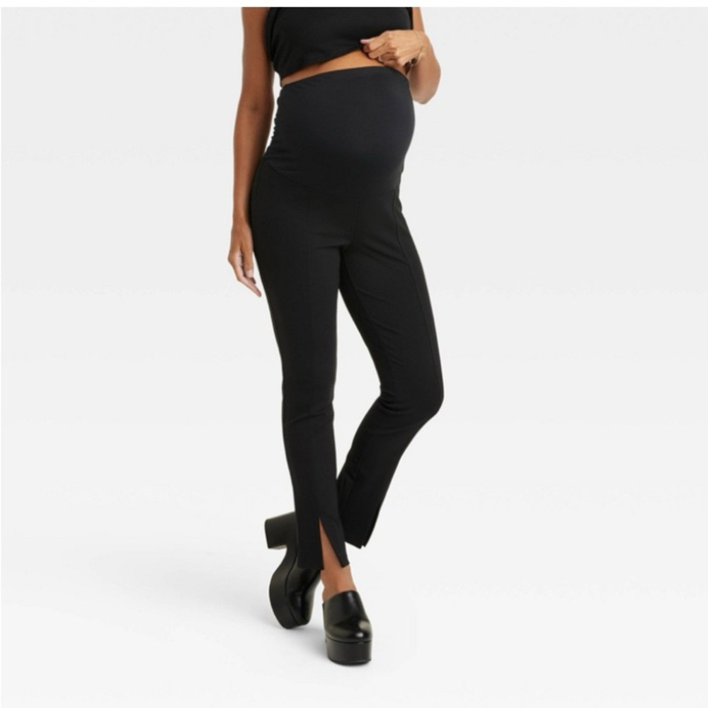 Over Belly Split Front Ponte Maternity Pants - Isabel by Ingrid & Isabel Black L
